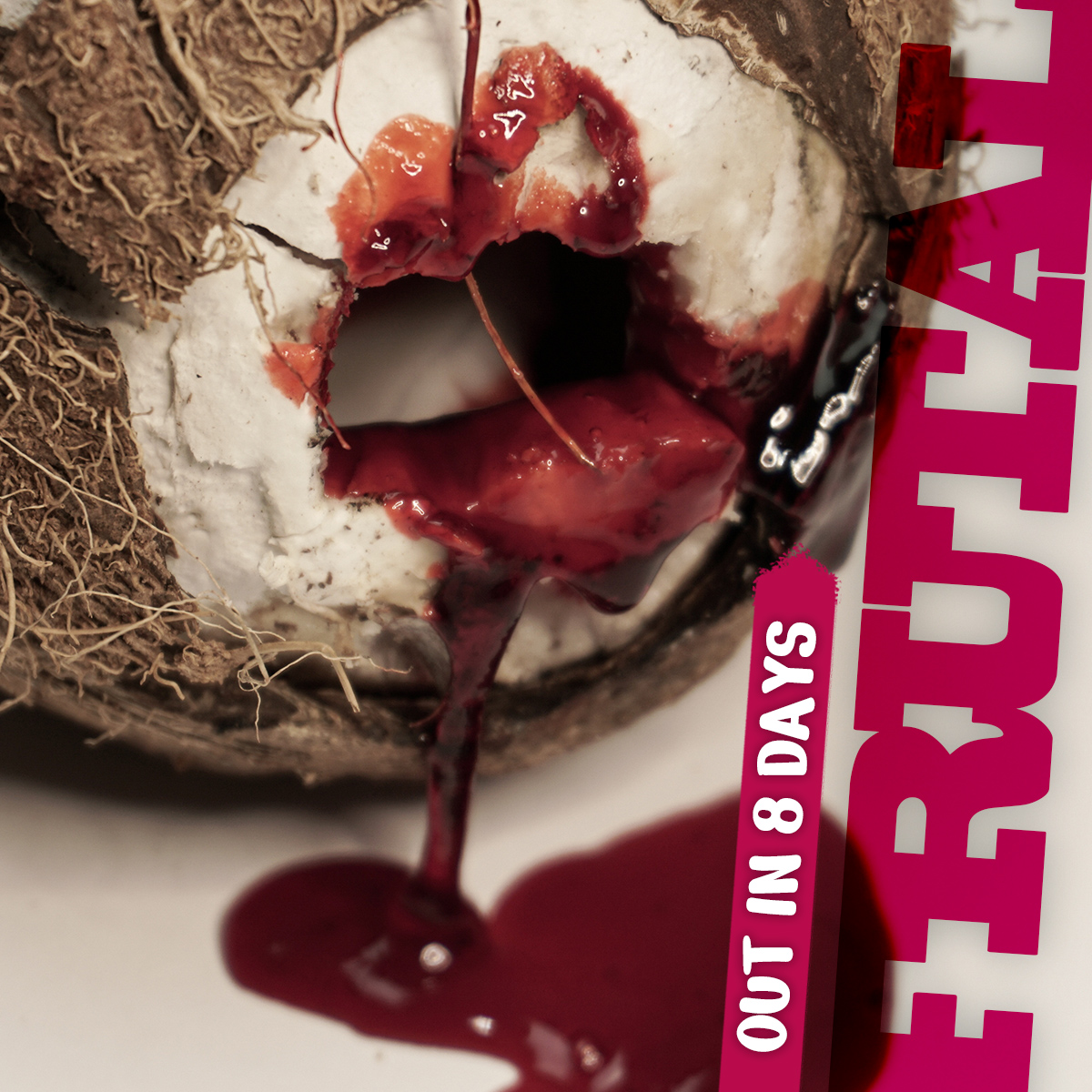 8 Days until FRUTAL comes out! Yes we had a photo session demolishing fruits and creating gory scenes... no, AI was not used, what's the fun in that! #music