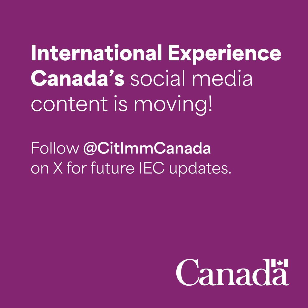 IMPORTANT NOTICE: As of August 30, 2024, this account will no longer be updated. To continue seeing International Experience Canada updates, follow us <a href="/CitImmCanada/">IRCC</a>.