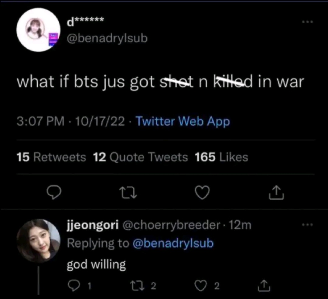 ArmytwtHOF's tweet photo. Kpop stans mass bullying BTS because of military enlistment 

A long thread 🧵 https://t.co/zfr1tI0Dgi