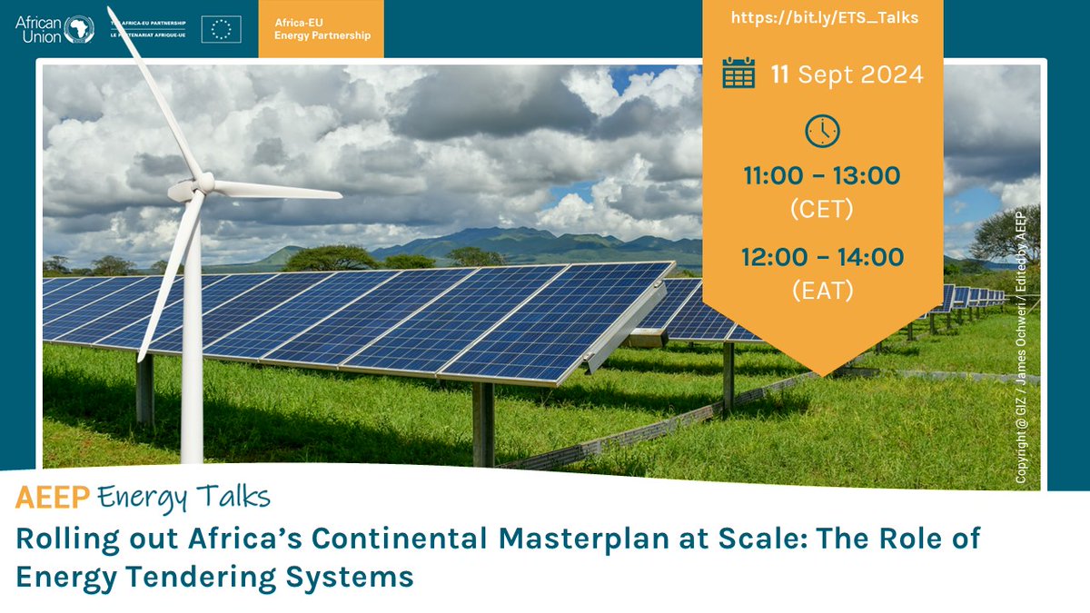 Africa-EU Energy Partnership (AEEP) (@africaeuenergy) on Twitter photo 🎙️Our upcoming #AEEPEnergyTalks on the role of energy tendering systems will include the participation of energy experts from #PowerFuturesLab, <a href="/AfDB_Group/">African Development Bank Group</a>, <a href="/WorldBank/">World Bank</a> and <a href="/GET_transform/">GET.transform</a>.
👉Register now: bit.ly/ETS_Talks 🎙️Our upcoming #AEEPEnergyTalks on the role of energy tendering systems will include the participation of energy experts from #PowerFuturesLab, <a href="/AfDB_Group/">African Development Bank Group</a>, <a href="/WorldBank/">World Bank</a> and <a href="/GET_transform/">GET.transform</a>.
👉Register now: bit.ly/ETS_Talks