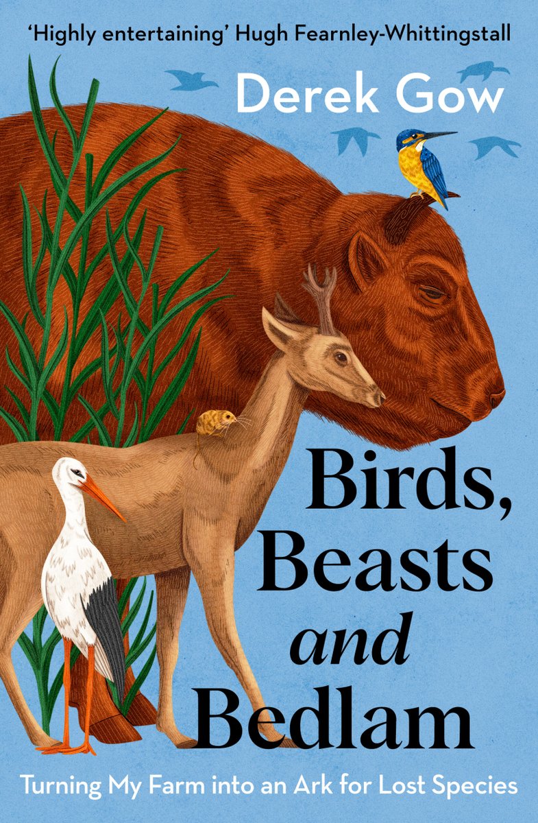 Delighted that <a href="/gow_derek/">Derek Gow</a>'s book BIRDS, BEASTS and BEDLAM is out in paperback this September with a gorgeous cover from <a href="/micaelaalcaino/">Micaela Alcaino</a>! This book tells of Derek's journey to create a 300-acre rewilding haven for beavers, water voles, lynx, wildcats, harvest mice, wild boar and