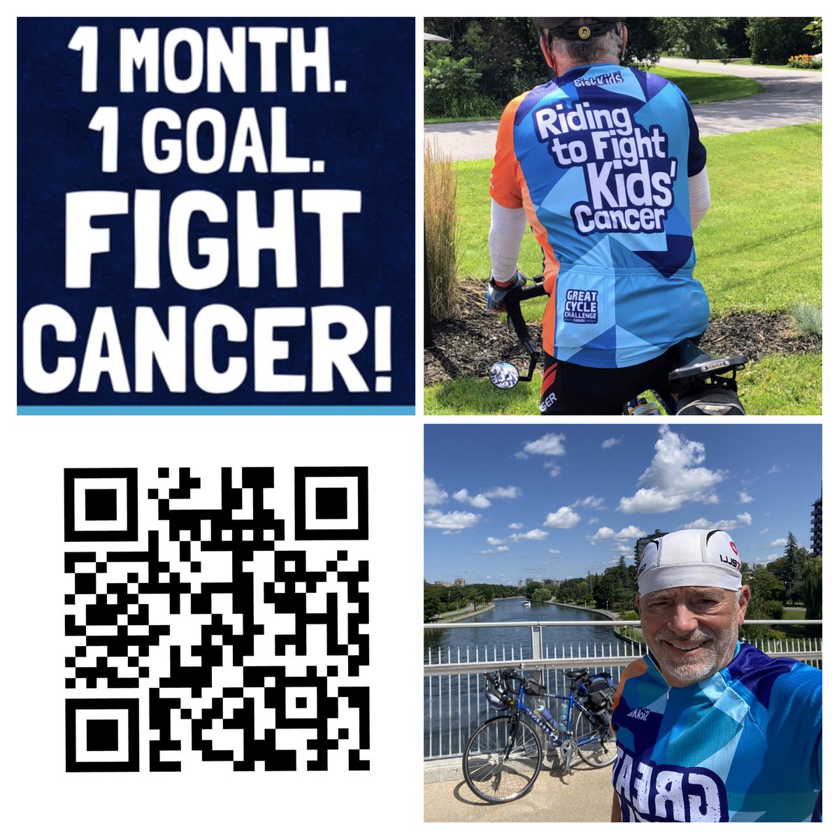 Hi,
This month, I am riding 750km in the Great Cycle Challenge to fight kids’ cancer!
And my challenge starts TODAY. 

If you wish to donate,  click the link on my profile or scan the QR code to bring you to my donation page 

Thank you

<a href="/GreatCycleC/">GreatCycleChallenge</a>