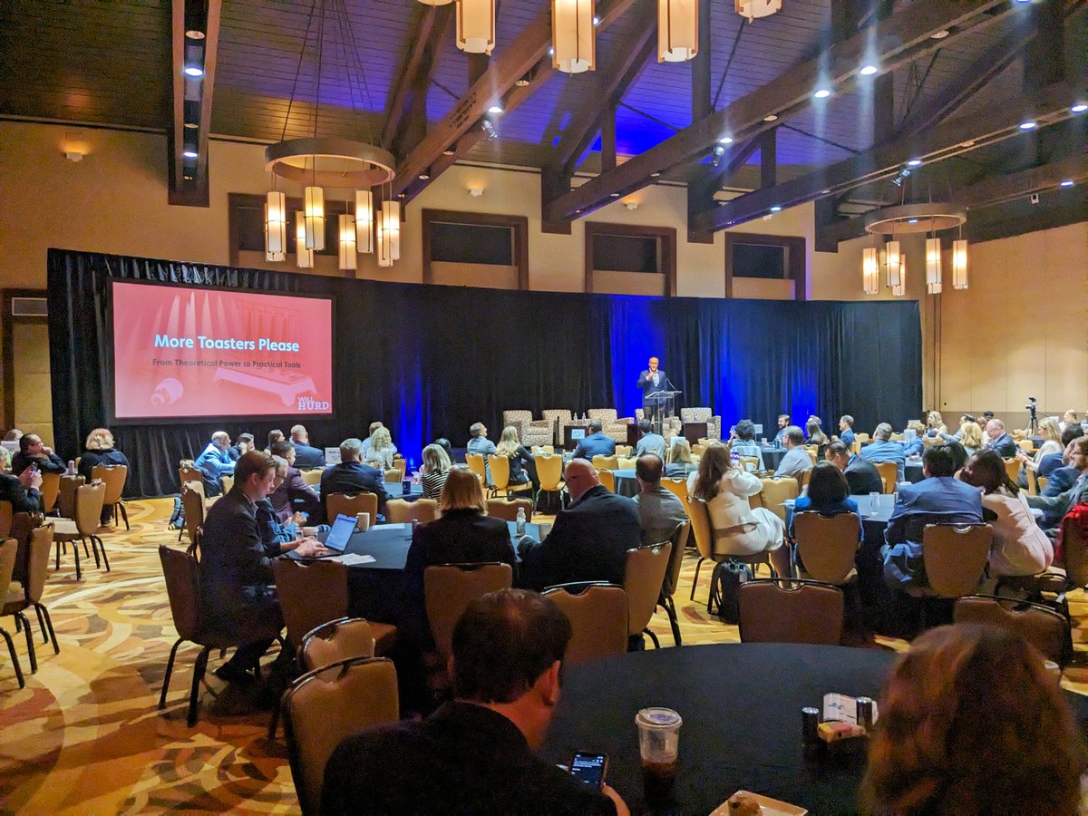 We're starting off the sold out 2024  Innovation &amp; Technology Forum with a brilliant keynote from <a href="/WillHurd/">Will Hurd</a> on cyber security, AI, ...and toasters!

#txlege