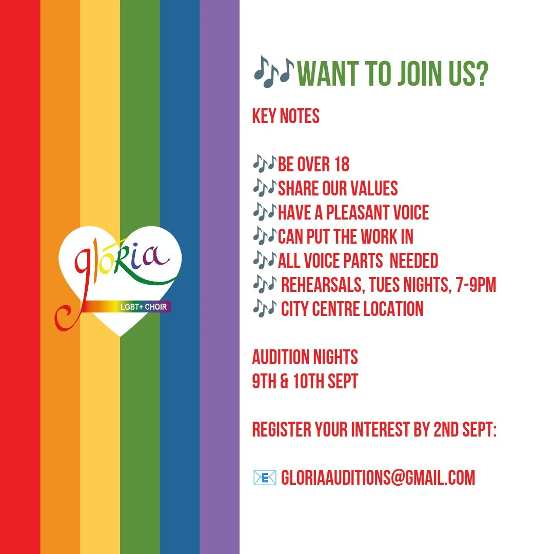 Glória LGBT+ CHOIR (@glorialgbtchoir) on Twitter photo Please spread the word , we are looking for new members for our 30th year! Pl rt🎶 <a href="/PantiBliss/">Dr Panti Bliss-Cabrera</a> <a href="/shirleybar/">Shirley Temple Bar</a> <a href="/DavinaDevine/">Davina Devine</a> <a href="/GCNmag/">Gay Community News</a> <a href="/nxfie/">NXF</a> <a href="/annanolan70/">Anna Nolan</a> <a href="/DublinPride/">Dublin LGBTQ+ Pride</a> <a href="/Outhouse_Dublin/">Outhouse LGBTQ+ Centre</a> <a href="/TENI_Tweets/">TENI</a> <a href="/LGBT_ie/">LGBT Ireland</a> <a href="/ewrfc/">Emerald Warriors RFC</a> <a href="/NaGaeilAeracha/">Na Gaeil Aeracha | Football, Hurling & Camogie</a> <a href="/DFRclub/">Dublin Front Runners</a> <a href="/Sing_Ireland/">Sing Ireland</a> <a href="/VanessaOConnel9/">Vanessa O 'Connell 🏳️🌈She/Her</a> Please spread the word , we are looking for new members for our 30th year! Pl rt🎶 <a href="/PantiBliss/">Dr Panti Bliss-Cabrera</a> <a href="/shirleybar/">Shirley Temple Bar</a> <a href="/DavinaDevine/">Davina Devine</a> <a href="/GCNmag/">Gay Community News</a> <a href="/nxfie/">NXF</a> <a href="/annanolan70/">Anna Nolan</a> <a href="/DublinPride/">Dublin LGBTQ+ Pride</a> <a href="/Outhouse_Dublin/">Outhouse LGBTQ+ Centre</a> <a href="/TENI_Tweets/">TENI</a> <a href="/LGBT_ie/">LGBT Ireland</a> <a href="/ewrfc/">Emerald Warriors RFC</a> <a href="/NaGaeilAeracha/">Na Gaeil Aeracha | Football, Hurling & Camogie</a> <a href="/DFRclub/">Dublin Front Runners</a> <a href="/Sing_Ireland/">Sing Ireland</a> <a href="/VanessaOConnel9/">Vanessa O 'Connell 🏳️🌈She/Her</a>