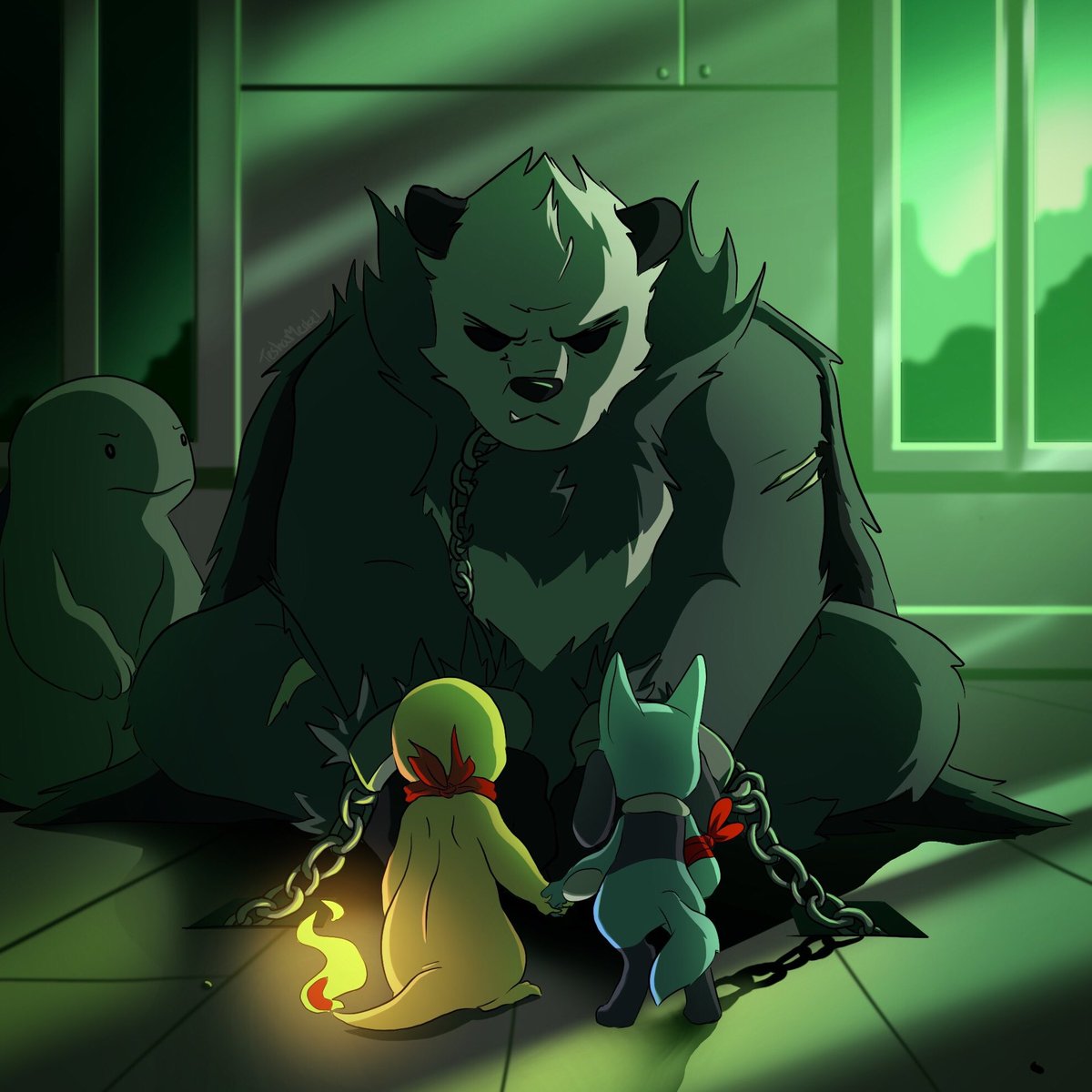 teshamerkel_'s tweet image. Meeting Dismas.
#pmd #pokemonmysterydungeon #pangoro #riolu #charmander