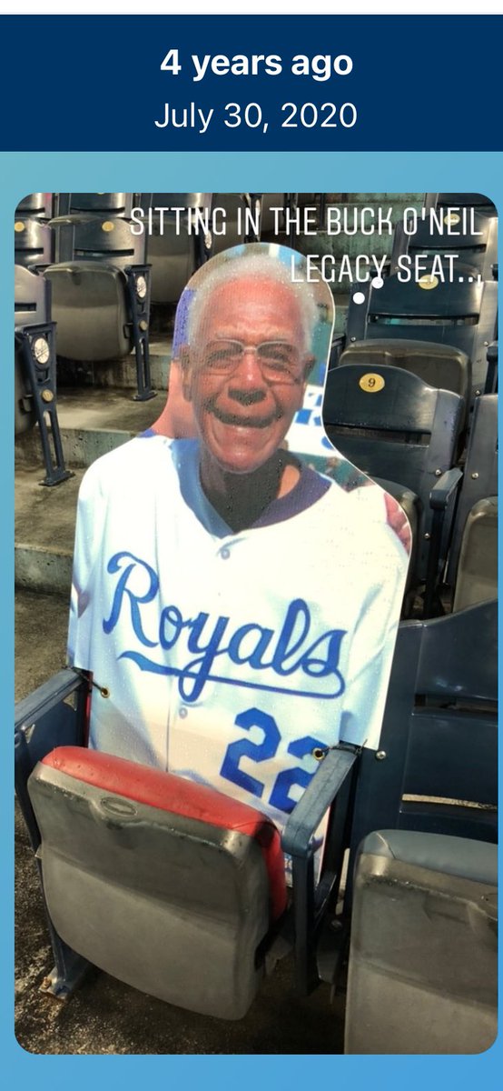 TobyKCR's tweet photo. How great a memory is this, in the middle of that lousy pandemic? No fans in the stands as a shortened season started 4 years ago this week, except these cutouts. #BuckOneil #LegacySeat
@nlbmprez @Royals https://t.co/Ojj5EMu4QY