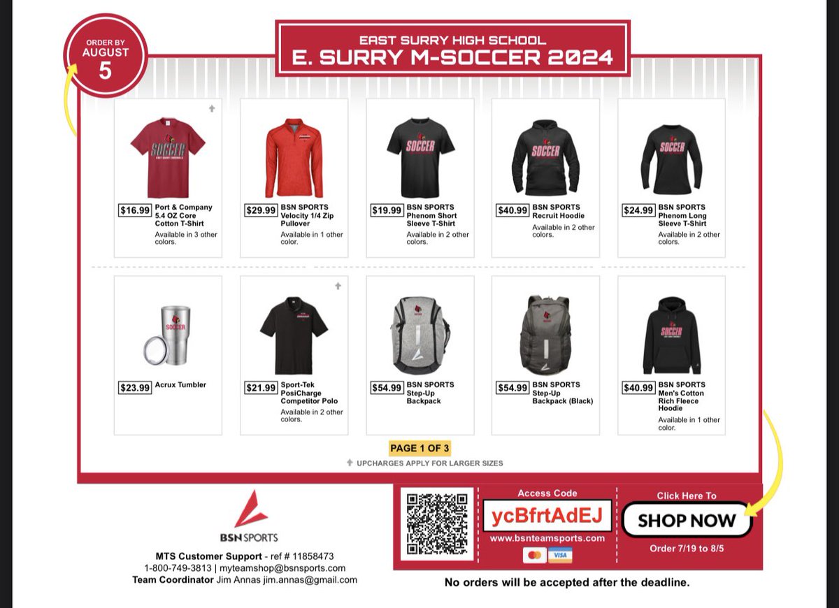hal_epperson's tweet photo. Get your East Surry soccer gear to show off that Cardinal pride and to support our athletes! 

Hurry, shop closes 08/05/2024!  https://t.co/omaPw6srt5

Go Cards! https://t.co/hMs46tqiXC
