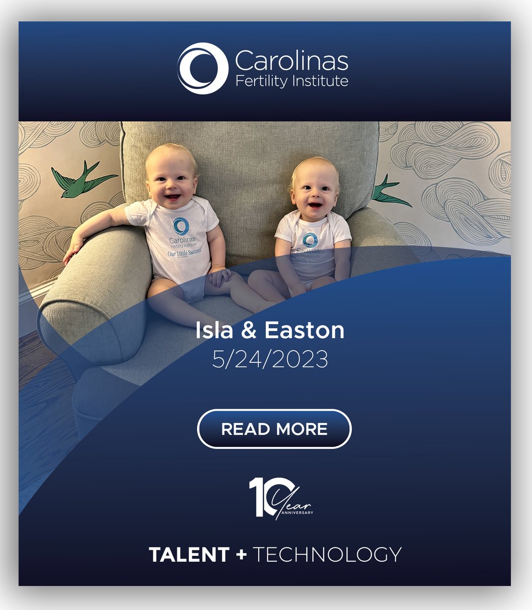 Say hello to twins Isla &amp; Easton with our 10th Anniversary “SHARE YOUR STORY WITH CFI.” View this and all stories here: carolinasfertilityinstitute.com/real-cfi-stori…

#ivfjourney #ivf #ivfsuccess #fertility

For more information, call 336-448-9100 or visit us at CarolinasFertilityInstitute.com.