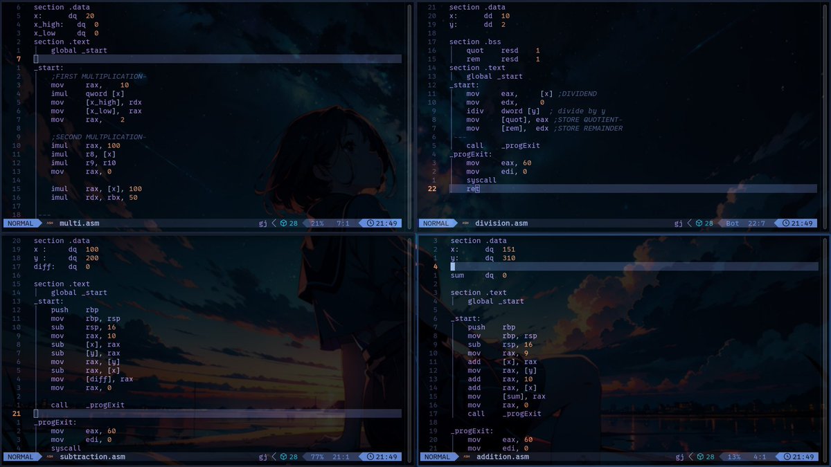 mu_chrinovic's tweet image. Day 0b10101 of #LowLevelProgramming
Read through the Math Chapter and did some exercises
>Learnt the 3 different ways of multiplication
>Division gave me problems , but it's cool
>GDB was friendly today
>Wrote some C code after a long time
Computers are actually dumb : )