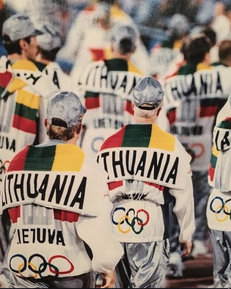 StreetFashion01's tweet photo. Lithuania’s Olympic Uniforms Designed by Issey Miyake (1992) https://t.co/MJpdHl34vB