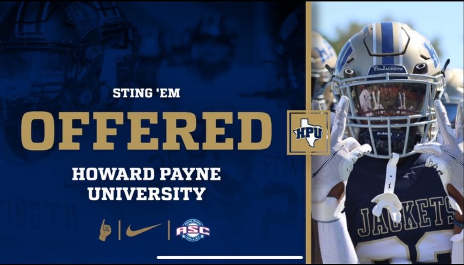Vincent Discon (@vinnydiscon) on Twitter photo After a great conversation with <a href="/DBCoachForde/">Nick Forde</a> i’m blessed to receive my second offer from <a href="/HPUFootball/">Howard Payne University Football</a> !!
<a href="/coachwolf58/">Lloyd Spotted Wolf</a> <a href="/MattValmore90/">Coach Matthew Valmore</a> <a href="/fbcoachmadison/">Lonnie Madison</a> @CoachBachtelHPU After a great conversation with <a href="/DBCoachForde/">Nick Forde</a> i’m blessed to receive my second offer from <a href="/HPUFootball/">Howard Payne University Football</a> !!
<a href="/coachwolf58/">Lloyd Spotted Wolf</a> <a href="/MattValmore90/">Coach Matthew Valmore</a> <a href="/fbcoachmadison/">Lonnie Madison</a> @CoachBachtelHPU