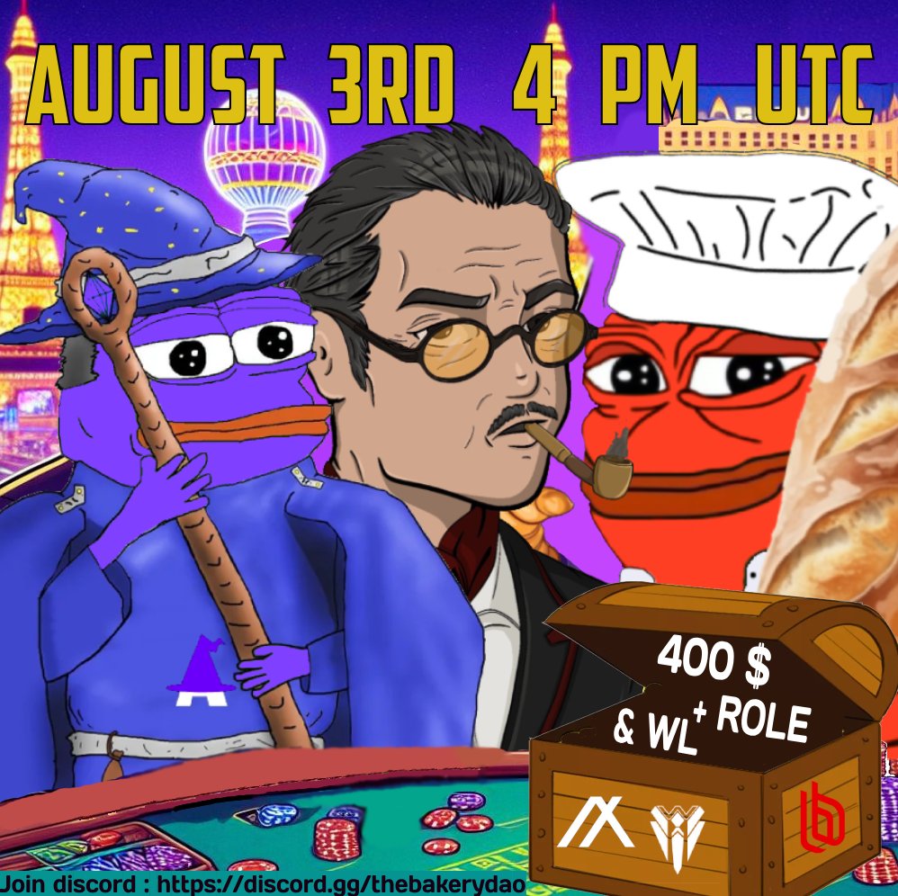 🎊Welcome to the 7th Bakery Poker Show! 🎊

We are thrilled to invite you to an exceptional evening! This Poker Event is hosted for @NFTWidi &amp; <a href="/avalonfinance_/">Avalon Labs</a>

🎊Come take your place in this incredible tournament with more than $400 in Cash Prizes, Role OG, WL and more to win. 🎊