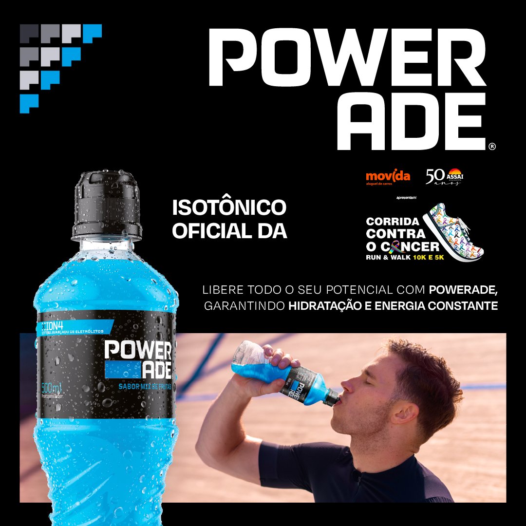 yescom's tweet photo. Dê o seu melhor! A linha de chegada traz Powerade para repor suas energias.
@poweradebrasil é isotônico oficial da Correndo Contra o Câncer. Hidrata-se!!
#yescom #PausaÉPower #correndocontraocancer https://t.co/OWuweMEzWK