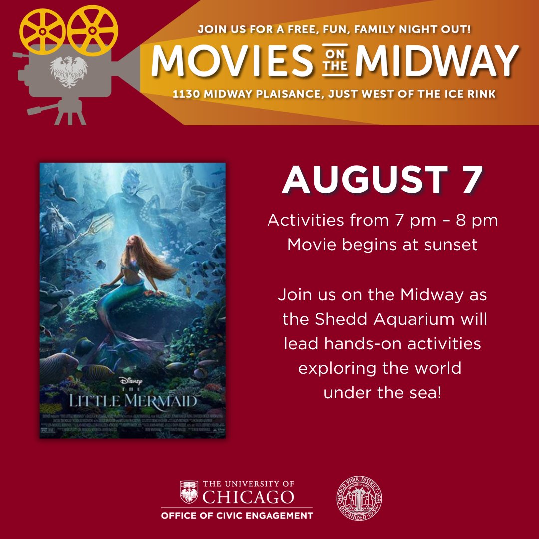Join us on August 7 for our last Movies on the Midway of the summer! We can all be part of <a href="/shedd_aquarium/">Shedd Aquarium</a>'s world as they lead hands-on activities exploring all things under the sea before we dive in to a screening of The Little Mermaid!