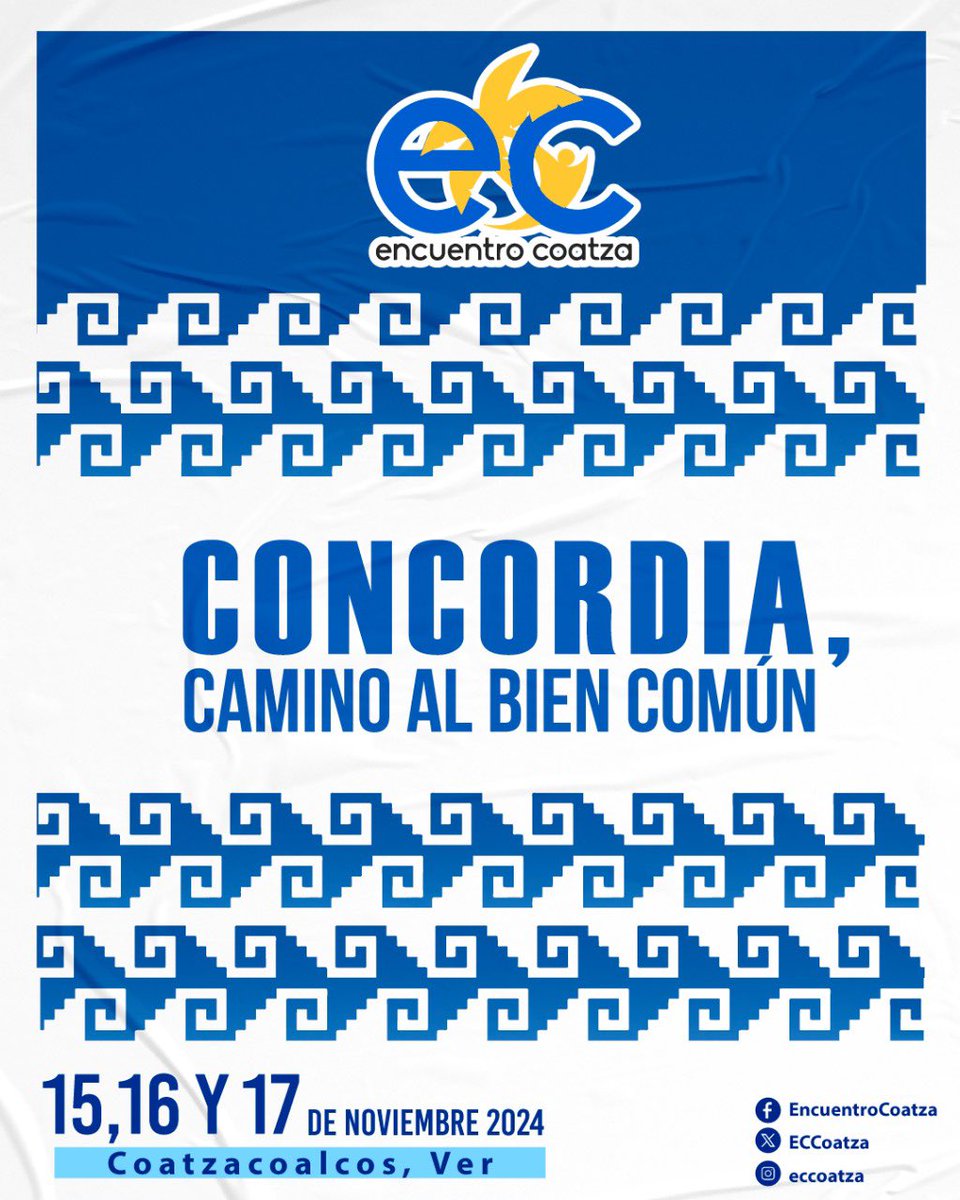 ECCoatza's tweet photo. «Concordia, camino al bien común».

¡ Queridos amig@s ya tenemos el lema y cartel oficial para #Encuentro Coatza 2024!

➡️ ¿Como es posible para ti generar concordia?

Descubre la explicación del lema el día de mañana Viernes 02 de Agosto!!

Diseño del cartel @AgenciaBrush https://t.co/bWpER8gcvo
