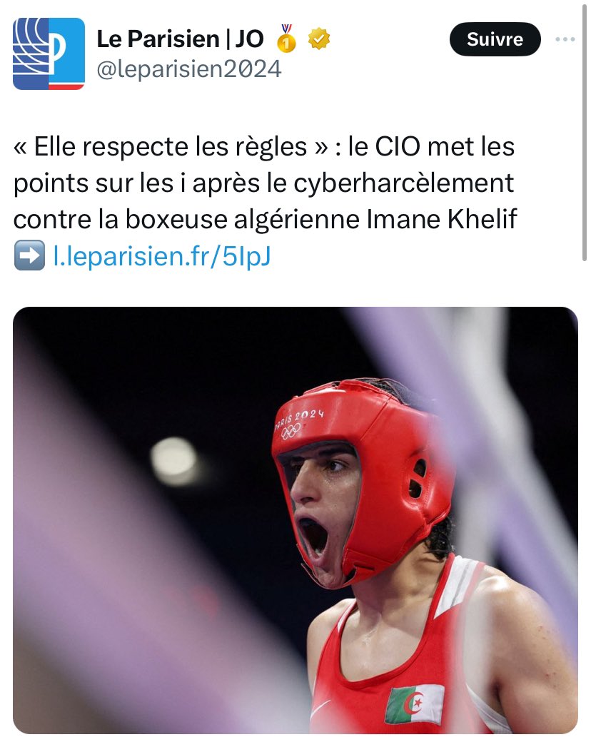 Je souhaite à Imane Khelif d’être championne olympique. 
➡️ l.leparisien.fr/5IpJ