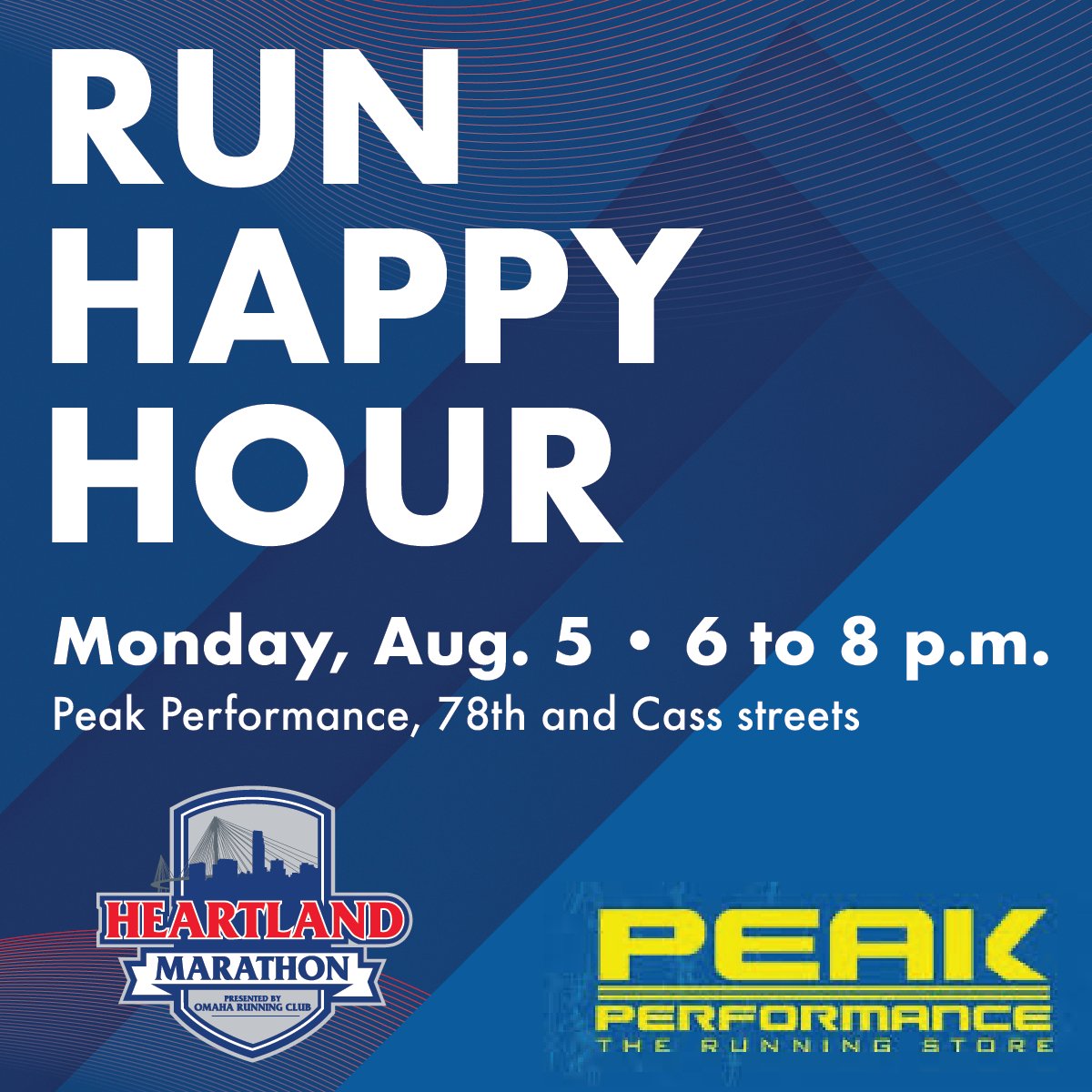 OmahaRunClub's tweet photo. ORC and the Heartland Marathon will be at Monday's Run Happy Hour at Peak Performance! Join us from 6 to 8 for a run/walk and chance to hang out with fellow running enthusiasts! One lucky attendee will win a FREE Heartland Marathon race entry! Register at: https://t.co/fwVhnXdObx https://t.co/LnPJUnv5ac