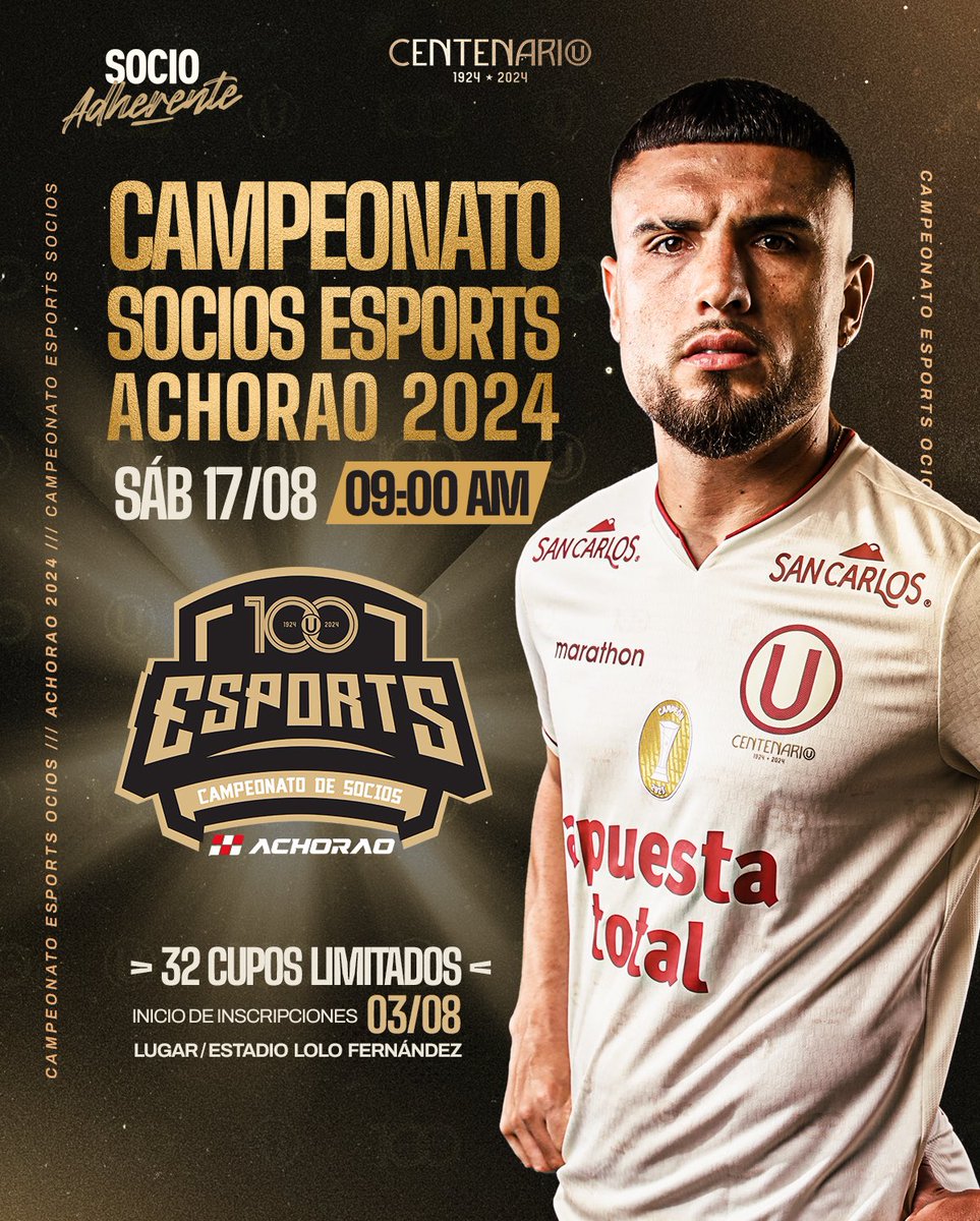 𝗔 𝗦𝗔𝗖𝗔𝗥 𝗟𝗔 𝗚𝗔𝗥𝗥𝗔 🎮🔥

👉 Socio Adherente, llegó la hora de demostrar tu calidad en el Campeonato de eSports <a href="/achoraocom/">Achorao.com</a>.

👉 Inscríbete a partir del sábado 3 de agosto. ¡Recuerda que los cupos son limitados!

🔗 Únete a esta sociedad eterna aquí ▶️
