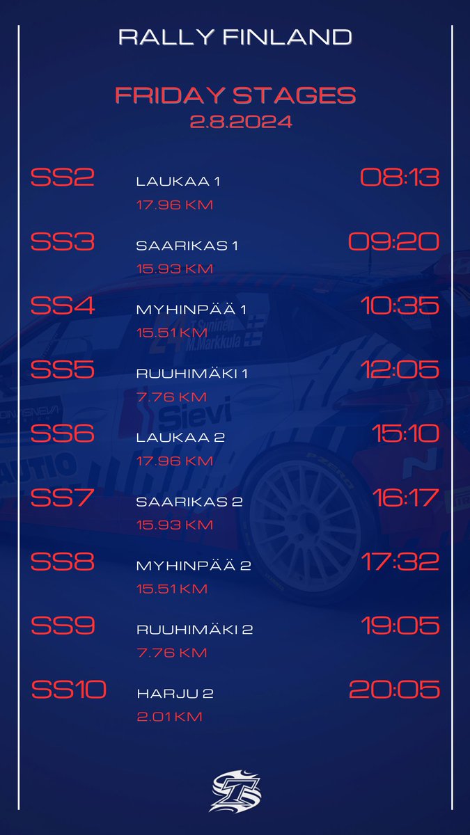 It's a big day in Jyväskylä with 9 stages and almost 120 kilometers to compete. There's some familiar stages coming up but also a new one, which is always exciting. If one thing's for sure it's that we need to keep the pedal in the metal 👊

#HMSGofficial #WRC2 #RallyFinland