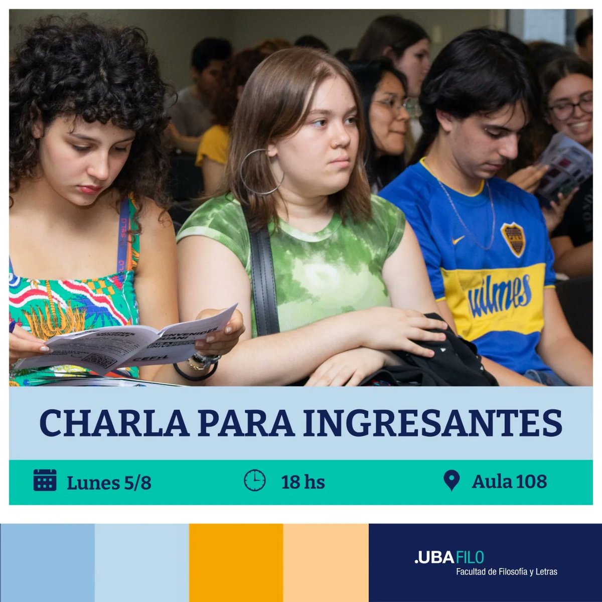 ¿Empezás a cursar en #Filo? 

¡Vení a la charla para ingresantes! 🤩

ℹ️ Conocé más sobre la Facultad, la cursada, becas y dispositivos de acompañamiento.

🗓️ Lunes 5 de agosto
🕝 18hs 
📍 Aula 108 (sede Puan) 

+ info en seube.filo.uba.ar/ingresantes