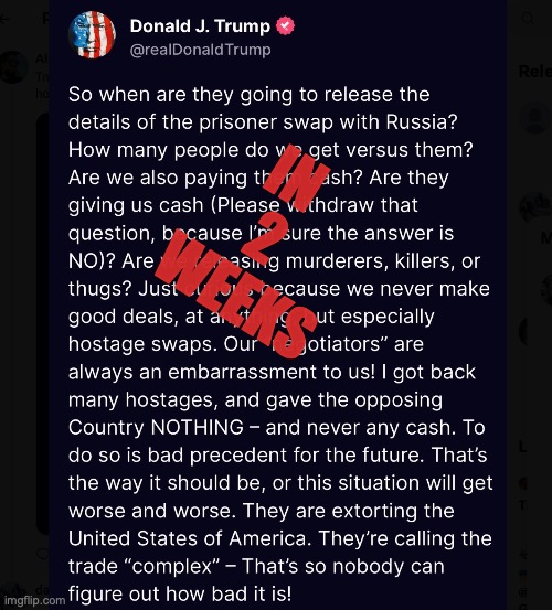 martycomroe's tweet photo. Cool your jets #DonOld...
the informant will be out #In2Weeks just like your taxes, Melania's paperwork, your plan to replace Obamacare, your Infrastructure plan..... https://t.co/slqCMxUCDM