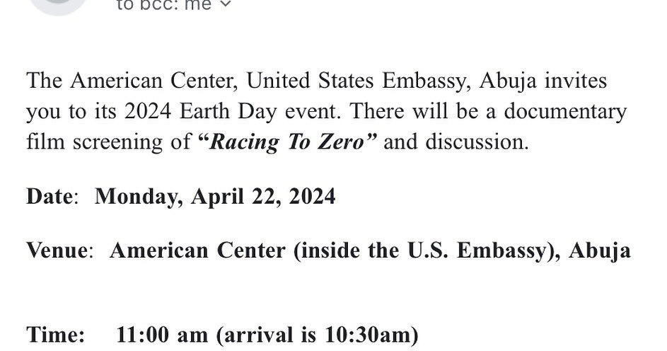 SharonChiahemen's tweet photo. For this year’s World Earth Day, I was privileged to be invited alongside 24 climate leaders by the @usinnigeria American Center for the exclusive screening of the documentary “RACING TO ZERO”
#UsinNigeria #USEmbassy #RacingtoZero #racing2zero #earthday2024 https://t.co/VXgC6Cskzr