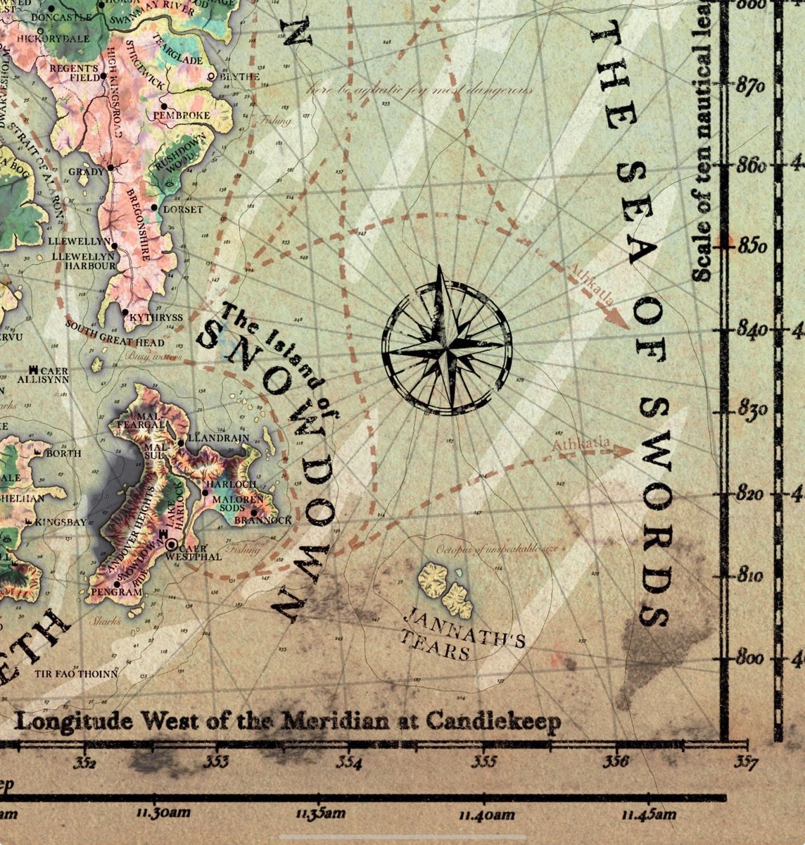 ChloeTheCartog's tweet photo. The borders of my recent maps are real, and inspired by 18th century maps by J N Bellin. The right and left scale shows nautical leagues (1 league is 3.5 miles ish). It also shows degrees of latitude from the equator. There are 20 leagues to each degree of latitude. 1/3 https://t.co/hLdAZ5ONv2