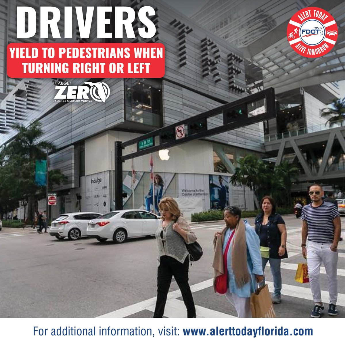 MiamiBeachNews's tweet photo. When driving, always remember pedestrians have the right of way when turning right or left. Be attentive and keep everyone safe. #AlertTodayFlorida https://t.co/oxOEpbjguJ