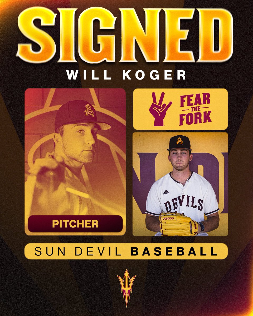 Sun Devil Baseball (@asu_baseball) on Twitter photo Bring the heat 🔥
A huge Sun Devil welcome to this flamethrower, <a href="/koger_will/">Will Koger</a>!
#ForksUp /// #O2V Bring the heat 🔥
A huge Sun Devil welcome to this flamethrower, <a href="/koger_will/">Will Koger</a>!
#ForksUp /// #O2V