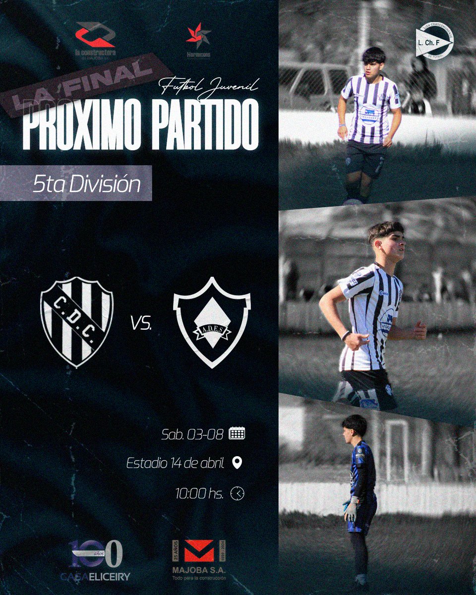 ✨FINALES✨
CAMPEONATO APERTURA
⚽️FÚTBOL JUVENIL⚽️

Este sábado 03, las categorías 5ta y 6ta de los Catangos se juegan todo en La Gran Final frente a <a href="/ElSaladoOficial/">El Salado Oficial</a> y <a href="/NapoliArgentino/">Napoli Argentino</a>!

🕙 Horarios:
▫️5ta: 10:00 hs
▫️6ta: 12:00 hs
🏟 Predio 14 de Abril

🖤🤍SIEMPRE CDC🤍🖤