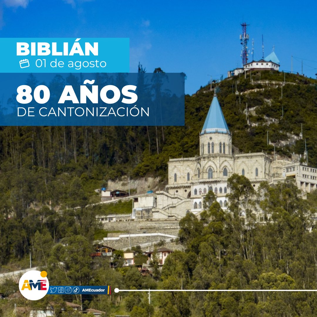 AMEcuador's tweet photo. #AMESaluda | ¡#Biblián festeja su aniversario 80 de cantonización y lo queremos celebrar junto a ellos!
Se encuentra en la provincia del #Cañar, con terrenos fértiles y hermosos paisajes⛰️
Felicitamos a la alcaldesa @ameliaidrovo y a su gente trabajadora.
¡Qué viva #Biblián! https://t.co/OpNpBWYJeg