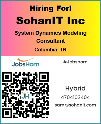 itgosev7's tweet photo. 🚨#jobalert
👉#ApplyNow: https://t.co/IEVFKwzx0j
Sohanit Inc
#hiring for
Job Title: #System_Dynamics_Modeling_Consultant
Location: #Columbia, Tennessee (Hybrid)
Please Share your resume to sam@sohanit.com/ 4704103404
#JobOpportunity #SystemDynamics #Vensim #Stella #jobshorn https://t.co/p7ZMbb6ybl