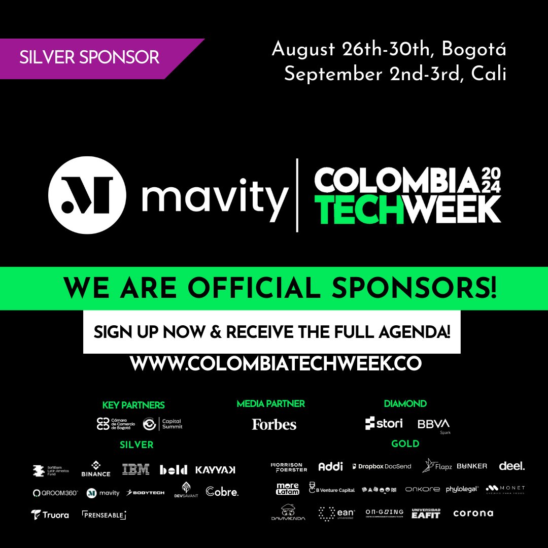 Se acerca  #colombiatechweek evento del que somos orgullosamente sponsors 🚀

👉🏼 Visita lnkd.in/d2NVbe7z para registrarte y tener más información sobre el desarrollo de la semana.

Nos vemos pronto!
