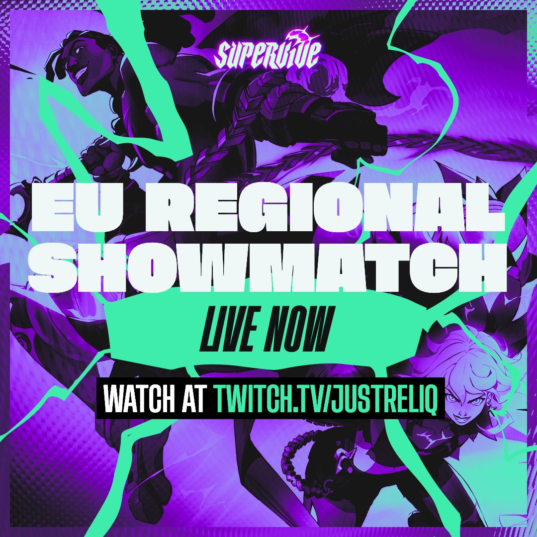 the SUPERVIVE EU playtest starts in half an hour but first, let's watch some of the best players in the world face off.

the EU regional showmatch is LIVE NOW! watch at ttv/justreliq (link 👇)
