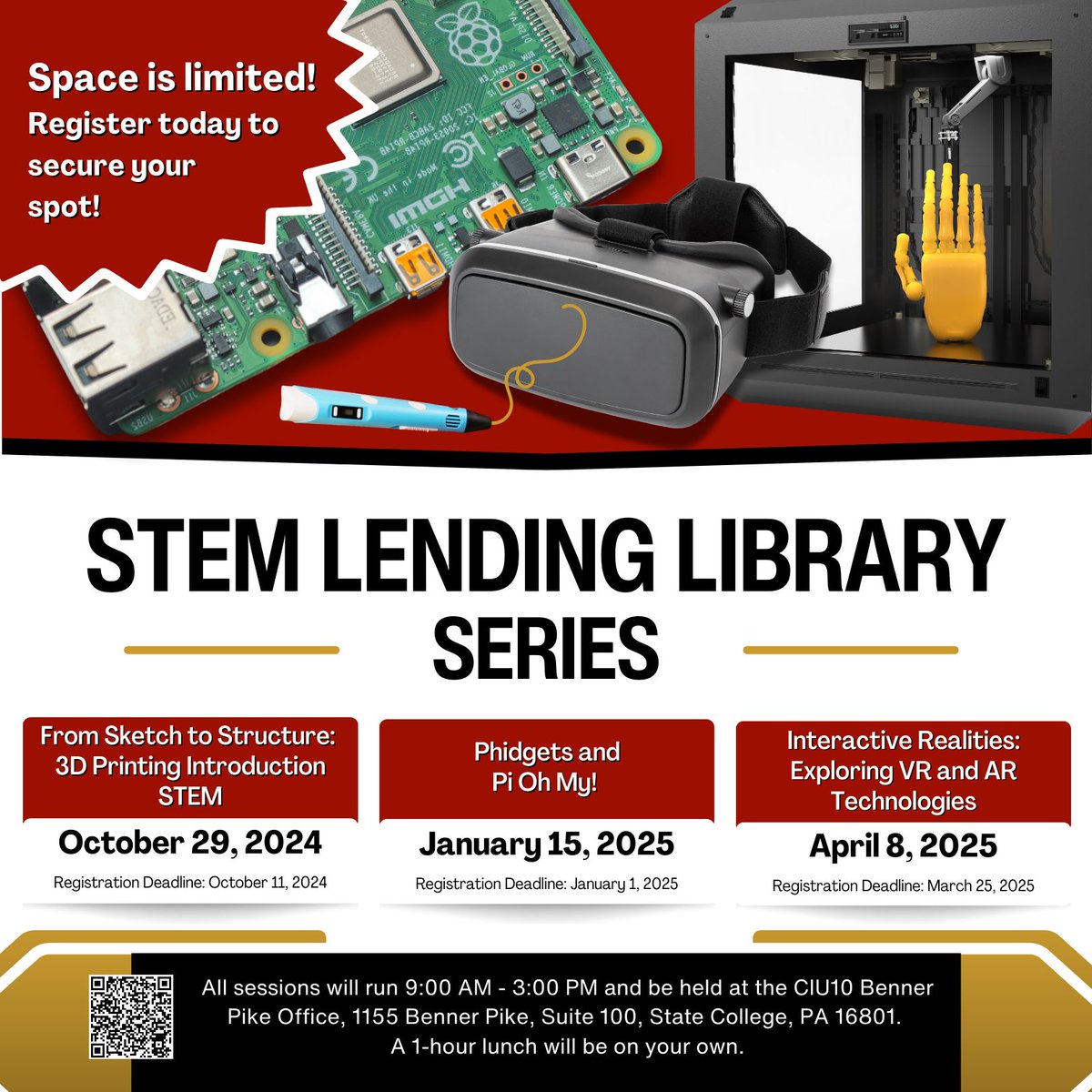 CentralIU10's tweet photo. Join our STEM Lending Library series to discover tips and tricks for utilizing using gadgets from the CIU10 STEM Lending Library! Explore the realm of 3D Doodlers, Dremel 3D40, 360 Cameras, Raspberry Pis, and Phidget extensions. 

Visit https://t.co/qR4YGRgZyk for more info. https://t.co/oesKDptaZr