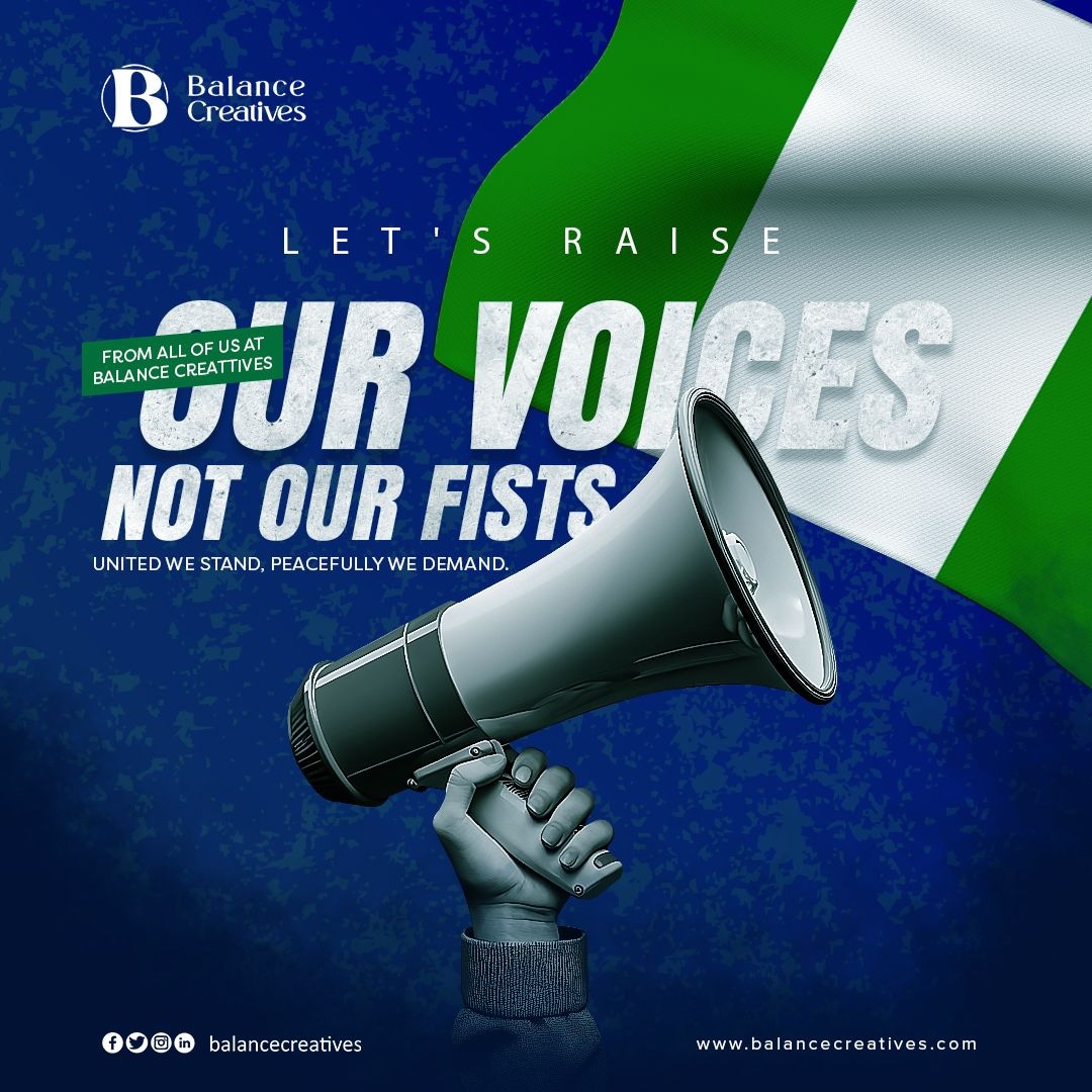 BalanceCreativ1's tweet photo. Tired &amp; frustrated, but let's remember: violence is NEVER the answer. 
Our lives &amp; futures are worth more! Let's stand together in peace &amp; unity to demand change.

 #TogetherWeStand #EndBadGovernanceInNigeria #BalanceCreatives https://t.co/xEBoyYc1JO