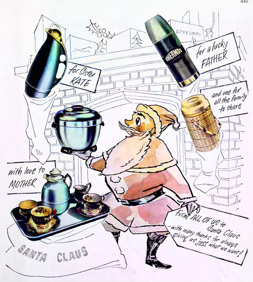 Christmas50s60s's tweet image. 1950s Thermos Christmas Ad 
#colorized
