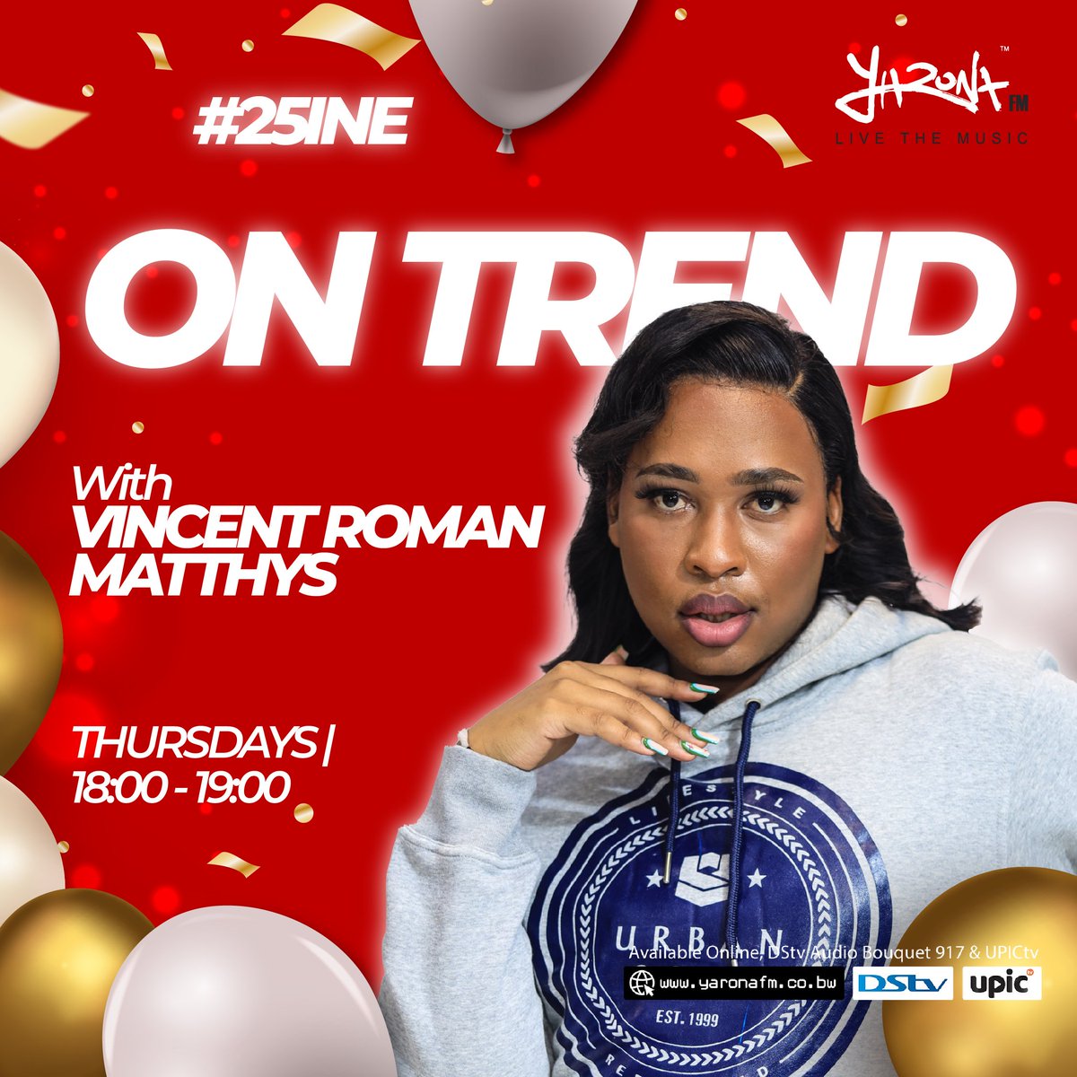 yaronafm's tweet image. Never miss the latest action in BW and around the world as @Vincent_Roman_M brings you up to speed with all things that are #OnTrend.🔥🔥🔥

Set your alarm for Thursdays from 6 to 7pm.🔔🔊

#CuddleUpLeRona
#YaronaFM25
#25ine