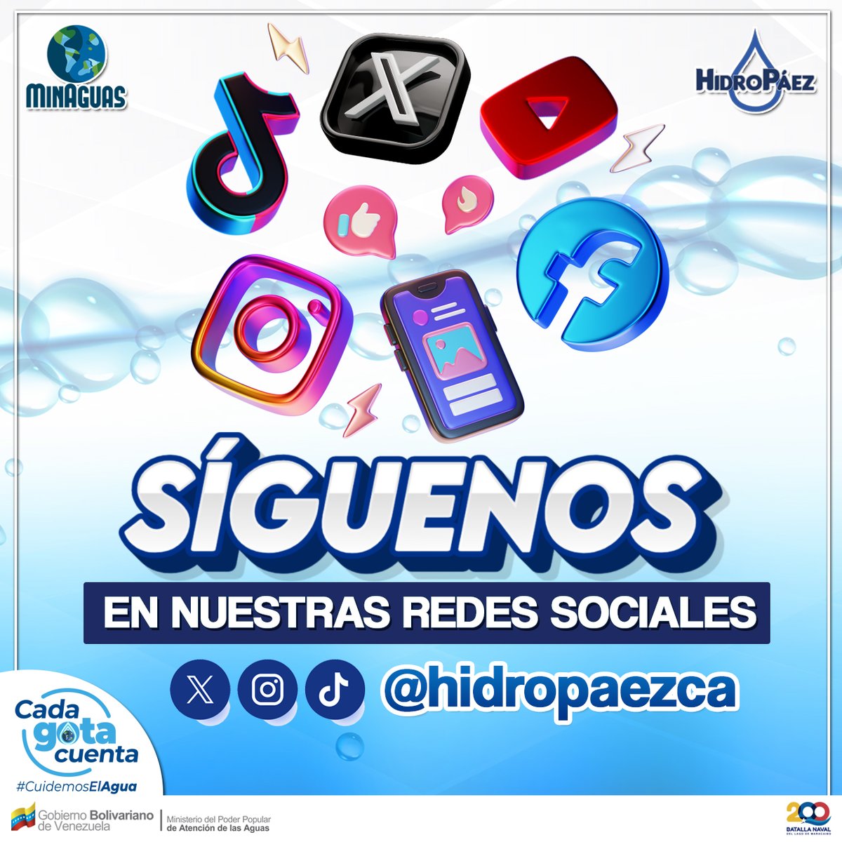 📰 Síguenos en nuestras distintas redes sociales y mantente informado sobre las novedades del servicio hídrico en Guárico.

¡Cuidemos el agua!
Cada gota cuenta 💦
