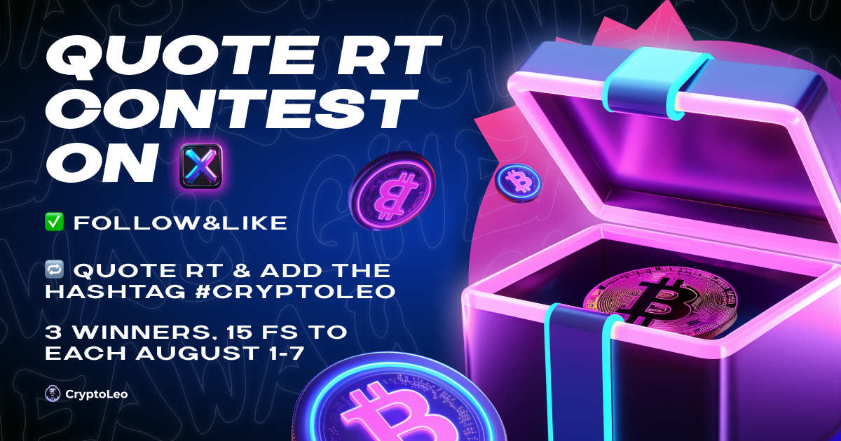 cryptoleocasino's tweet photo. 🎁It’s time for our Quote RT Contest!
Here’s how to enter:
✅Follow us
▶️Like this tweet
,🔁Quote RT & add the hashtag #CryptoLeo
💰Next Thursday we'll randomly select 3 winners who will receive 15 Free Spins each!
⏳August 1-7
18+🔞
#FreeSpins #CasinoBonus #CryptoTwitter https://t.co/ckf8zYB7dv