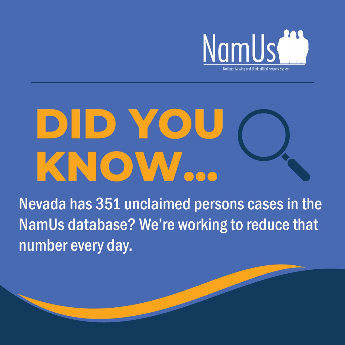 Last week, we were in Las Vegas, NV, for the <a href="/theIACME/">IACME</a> conference. Did you know our database has 351 unclaimed persons in just Nevada? We’re working hard to reduce that number and return these people to their families. Check out namus.nij.ojp.gov to learn more!