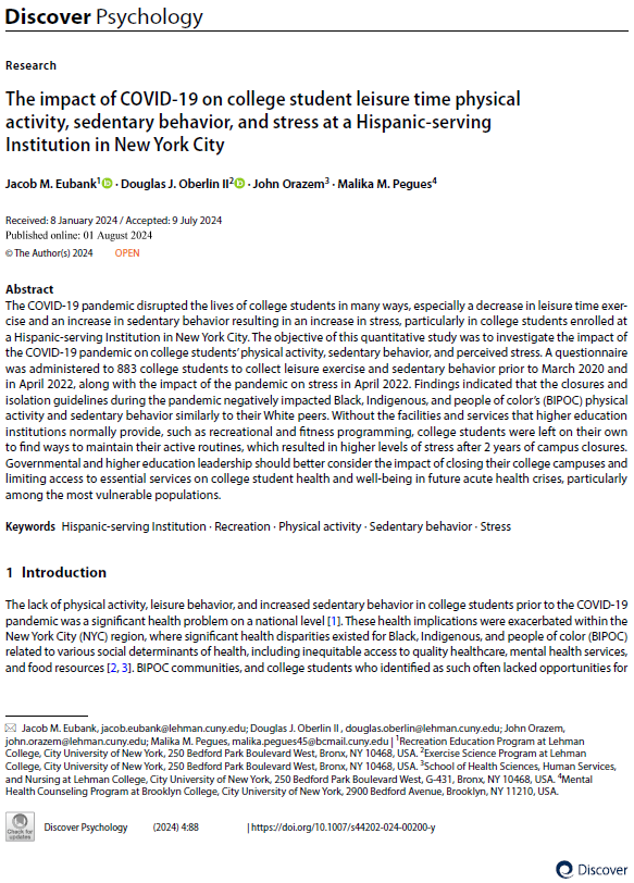 Jacob M. Eubank, Ed.D. (@drjacobmeubank) on Twitter photo Our latest study on the impact of the pandemic on college student well-being. Get your copy by clicking the link below!
<a href="/NIRSAlive/">NIRSA</a> <a href="/CUNY/">The City University of New York</a> <a href="/CUNYLehman/">CUNY Lehman</a> #Wellbeing #StudentSuccess #HigherEducation
doi.org/10.1007/s44202… Our latest study on the impact of the pandemic on college student well-being. Get your copy by clicking the link below!
<a href="/NIRSAlive/">NIRSA</a> <a href="/CUNY/">The City University of New York</a> <a href="/CUNYLehman/">CUNY Lehman</a> #Wellbeing #StudentSuccess #HigherEducation
doi.org/10.1007/s44202…