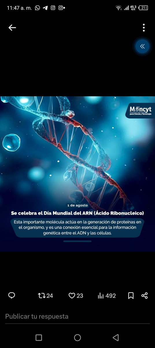 #Amazonas
#Efemérides
 | #1Ago 
Se celebra el Día Mundial del ARN 🧬

#PuebloDeJusticia