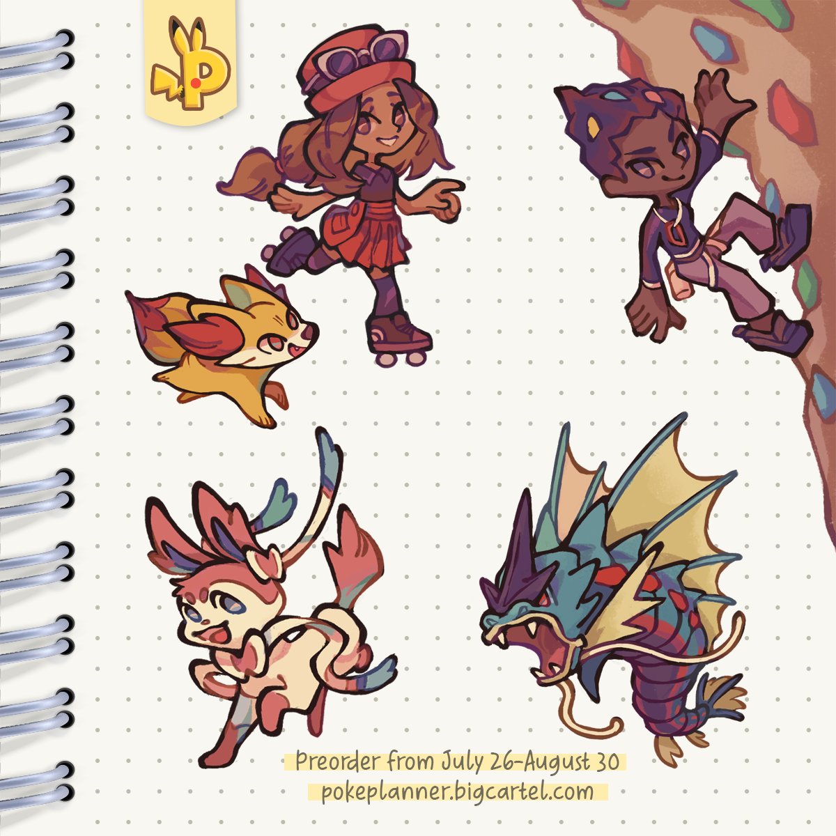 The sixth month in our planner features Generation 6. Here is a preview of <a href="/Trustyalt/">Trusty 🐍</a>'s spot illustrations.

Preorders are open until Aug. 30th!
🧗‍♀️ pokeplanner.bigcartel.com