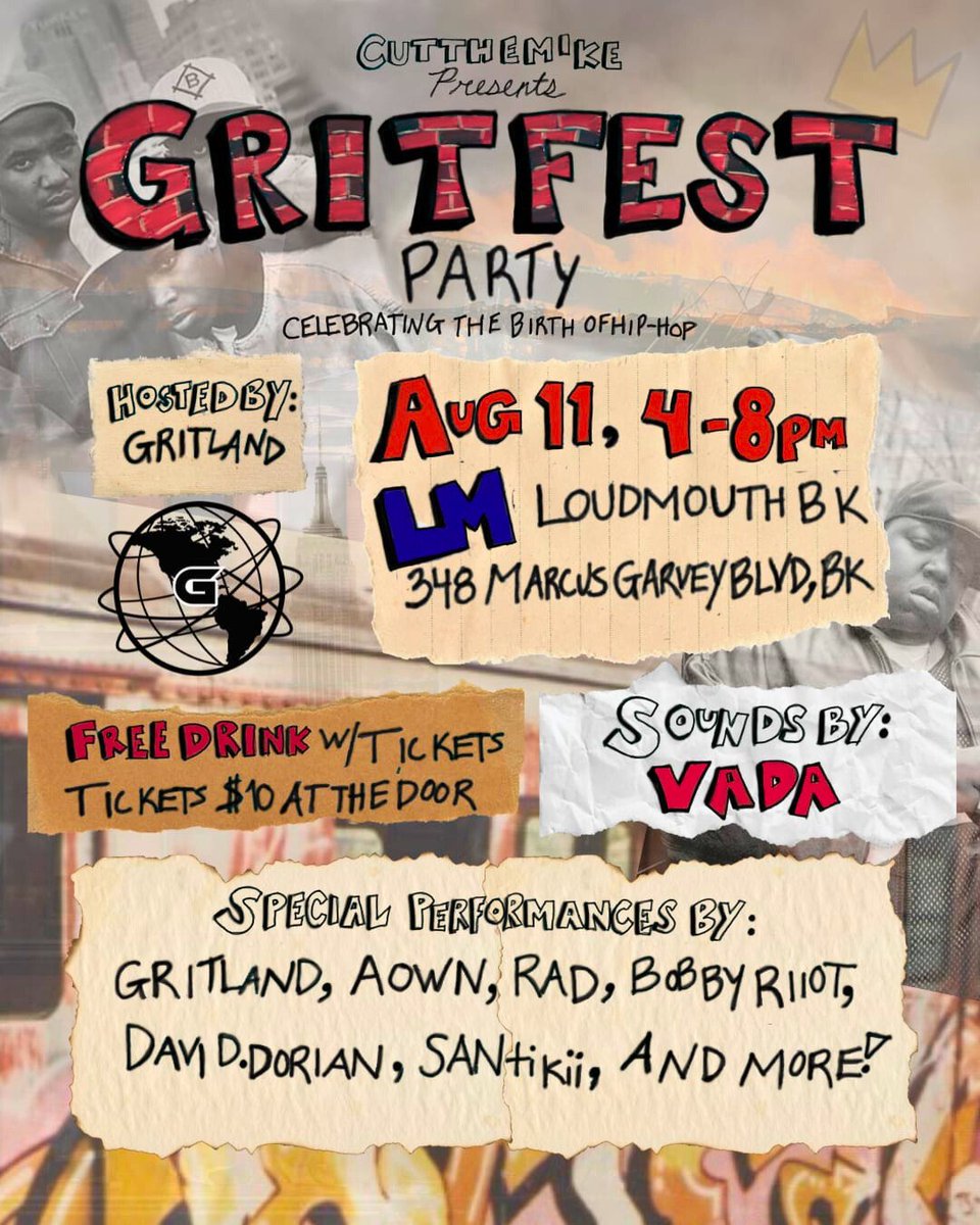pull through to Bed-Stuy August 11, from 4-8 at Loudmouth BK and vibe at GRITFEST 

see some amazing performances and legendary sounds while you party with us! 
instagram.com/p/C95ZKxDPyXl/…