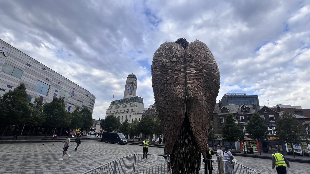 KnifePhoenix's tweet photo. Great to welcome my rather stately cousin to Luton early this morning. We will be hanging out together and working to challenge the horrible scourge of knife crime on Saturday in St George’s Square, 9-5 with the welcome ceremony 12.00-2.00. #knifeangelluton https://t.co/BERFRDQtVb