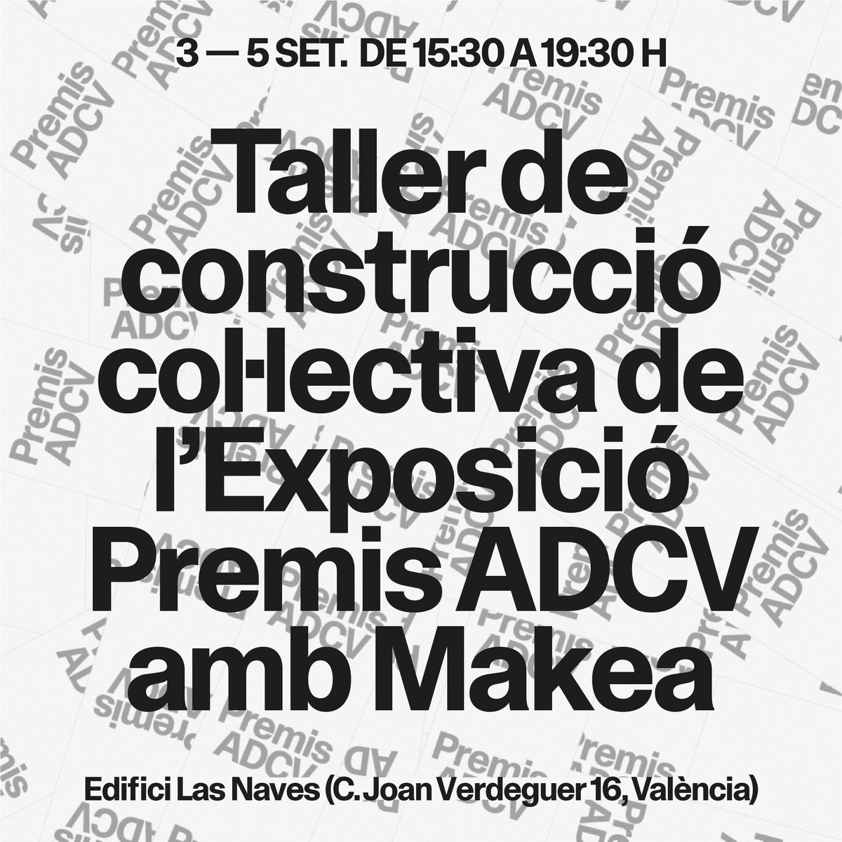 ADCV (@adcv_com) on Twitter photo 🔊Taller de construcción colectiva de la 'Exposición Premios ADCV 2024' con <a href="/Makeatuvida/">MakeaTuVida</a> 🔜Del 3 al 5/09, con 12 participantes
➕Prototipado rápido de espacio y mobiliario expositivo de bajo coste y alto impacto, con materiales reutilizados
✍️gratuito, en adcv.com/taller-makea-e… 🔊Taller de construcción colectiva de la 'Exposición Premios ADCV 2024' con <a href="/Makeatuvida/">MakeaTuVida</a> 🔜Del 3 al 5/09, con 12 participantes
➕Prototipado rápido de espacio y mobiliario expositivo de bajo coste y alto impacto, con materiales reutilizados
✍️gratuito, en adcv.com/taller-makea-e…