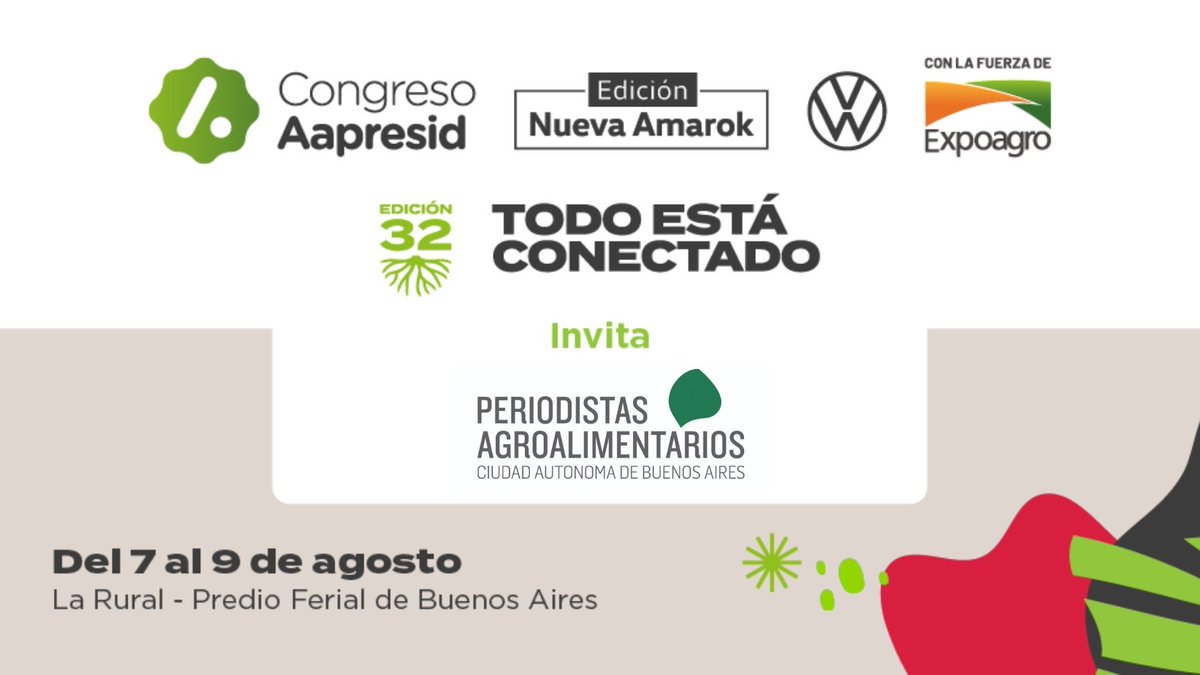 Nuestra Asociación acompaña al 32 Congreso de AAPRESID

Apoyamos al desarrollo, la investigación y la innovación en el agro #TodoEstáConectado

7 al 9 en La Rural. Buenos Aires

<a href="/aapresid/">Aapresid</a>