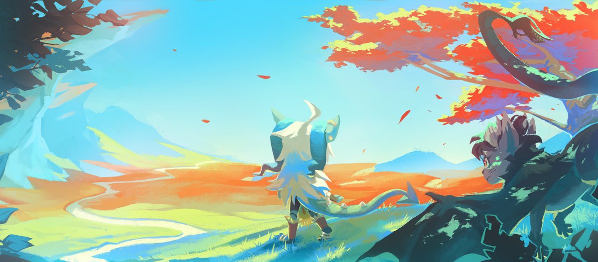 We are only a week away from finishing the prototype for pitching to publishers. If any game publishers happen to read this and want to reach out before that, feel free! (Also applies to anyone that wants to recommend a publisher!)
#gamedev 
(Below illustration by <a href="/Toebeez/">tobi 🍉</a>)