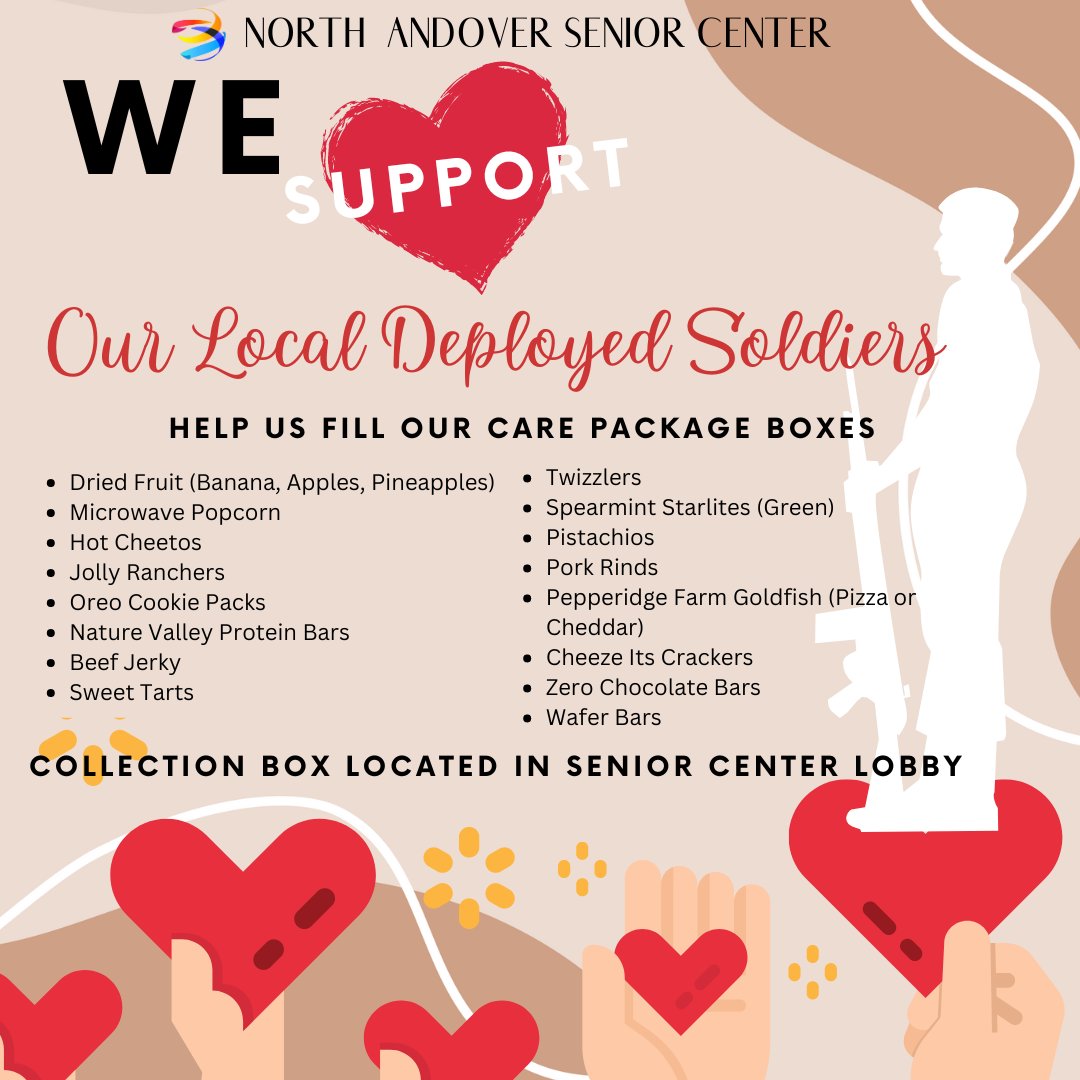 Our Care Package collection will be from AUG 1st to SEPT 1st. Come drop off an item that we can send!